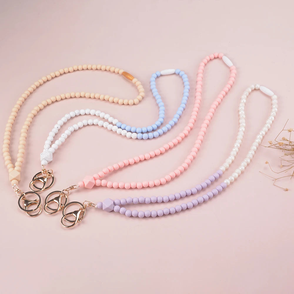 LOFCA long silicone bead pendant Key Chain for silicone necklace DIY pendant Silicone beads for gift kids key chain BPA-free