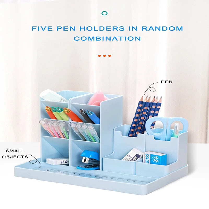 Bview Art 1PC Multi-functional Oblique Insert Pen Holder Student Desktop Combination Pen Bucket Storage Box for School Supplies