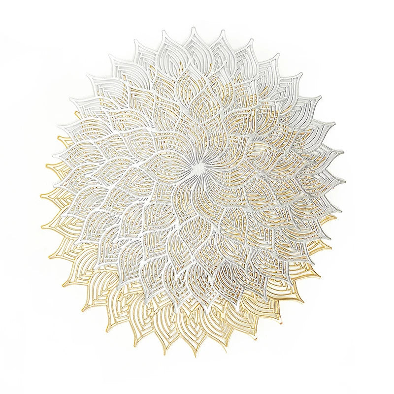 Hemasa Set of 6 Gold Sunflower Coasters PVC Hollowed-Out Placemats - Available in 2 colours