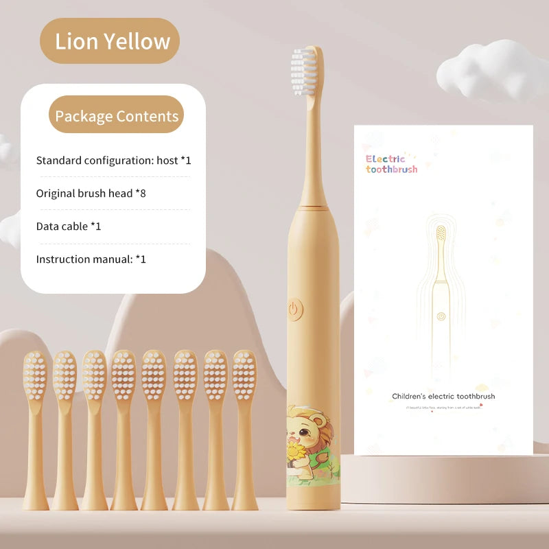 Kid's Electric Toothbrush With Replacement Heads Color Cartoon Soft Hair Cleaning Children Brush Rechargeable Sonic Toothbrush