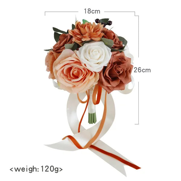 Tejesa Terracotta Bride Bridesmaid Bouquets 7 inch Artificial Rose Flower Tossing Bouquet for Fall Wedding Ceremony Decor