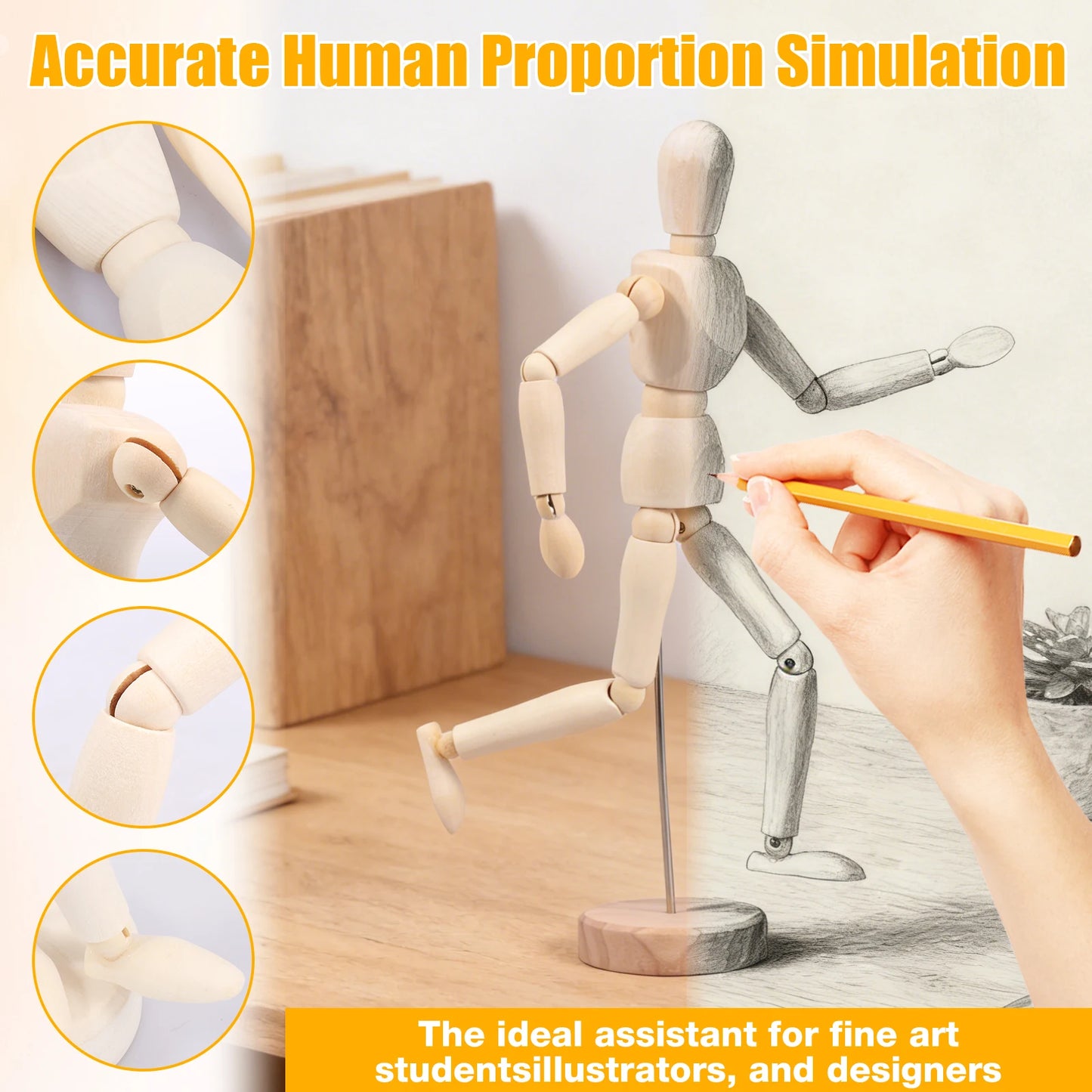 3Pcs Mannequin Doll Ornament 5.5/8/12inch Wooden Manikin with Flexible Joints for Home Office Decora Sketching Drawing Painting
