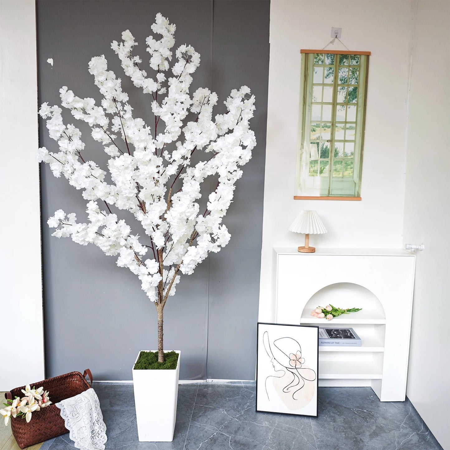 160-210cm New White Cherry Blossom Artificial Plant Fake Decorative Plant for Indoor Outdoor for Home Garden room Wedding Party