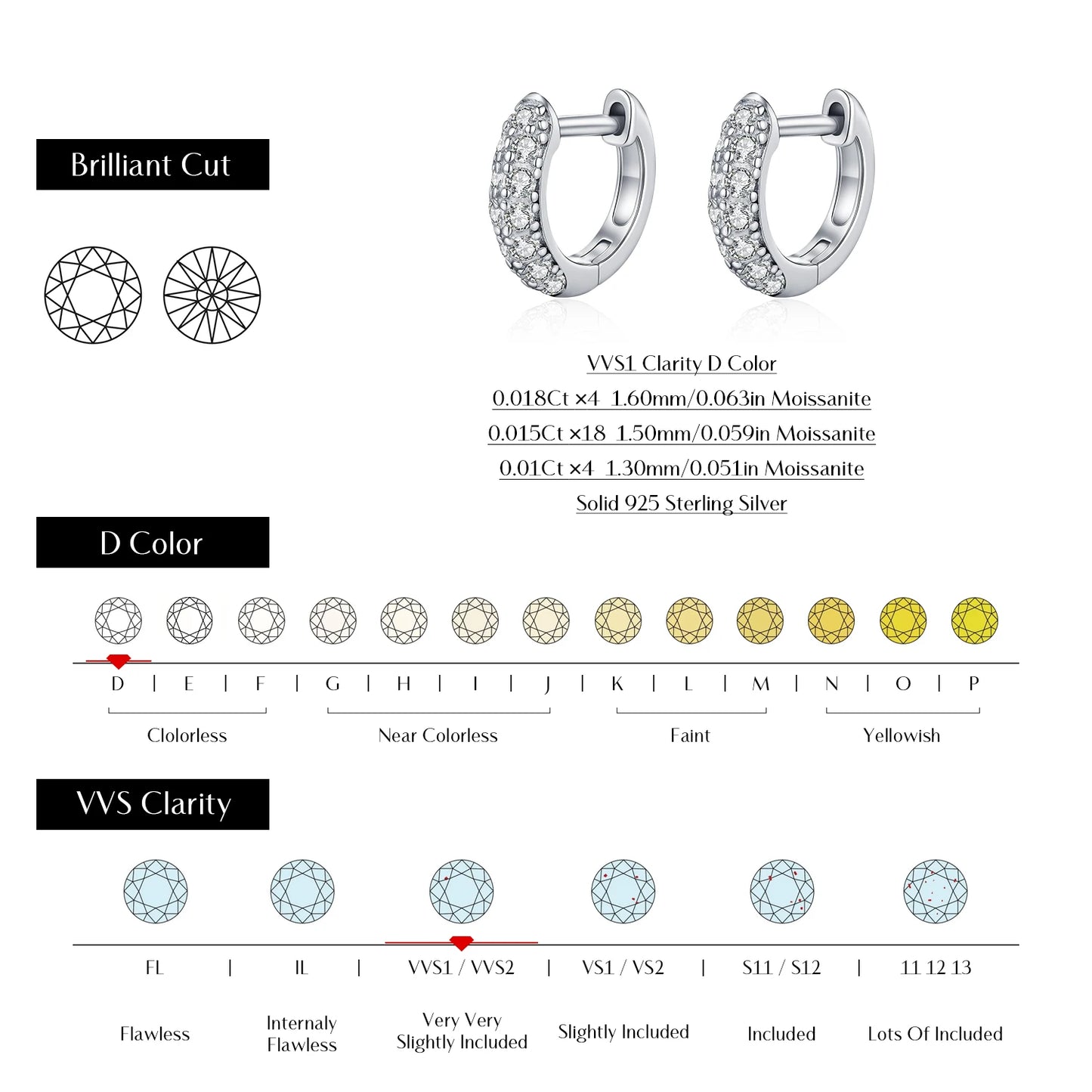MODIAN D Color Sparkling Moissanite Circle Ear Buckle 925 Sterling Silver Classic Dating Hoop Earring For Women Fine Jewelry