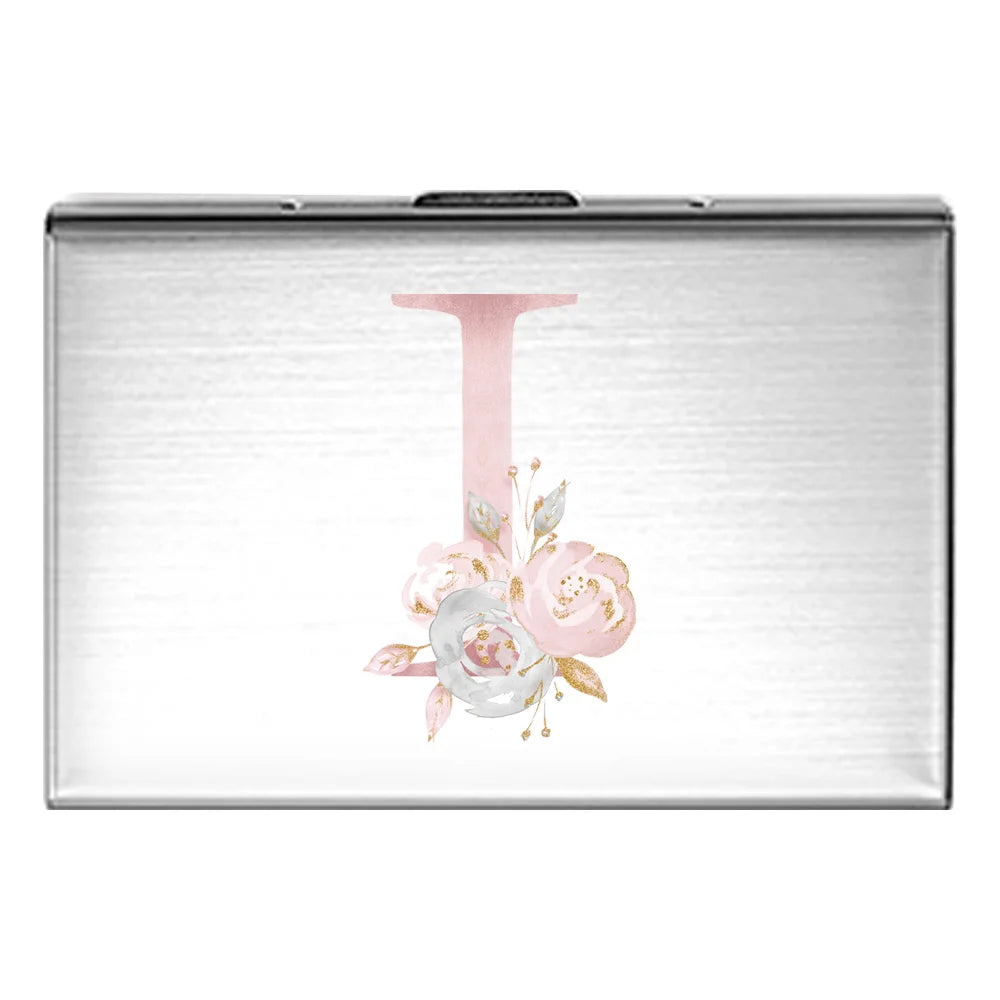 Tejesa Metal Business Card Holder - Slim Pocket Business Card Case for Unisex /Stainless Steel IC Cards /Pink Flower Print Series