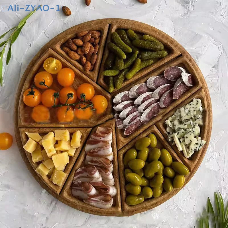 Tejesa  Divided Wood Serving Tray Snack Dessert Platter Fruit Appetizer Serving Plate Serving Platter Round