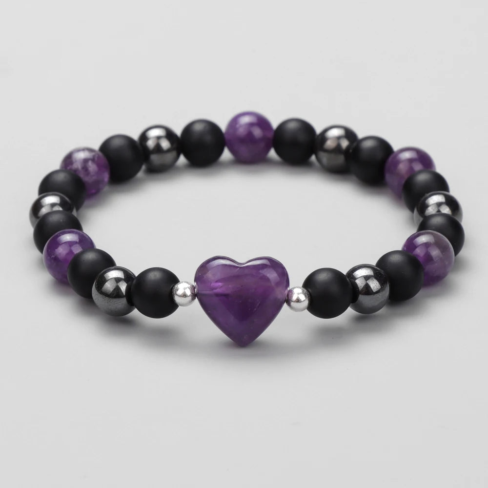 8mm Natural Stone Bracelet Love Heart Shape Tiger Eye Agates Quartz Beads Charm Bracelet for Women Men Fashion Jewelry Gift