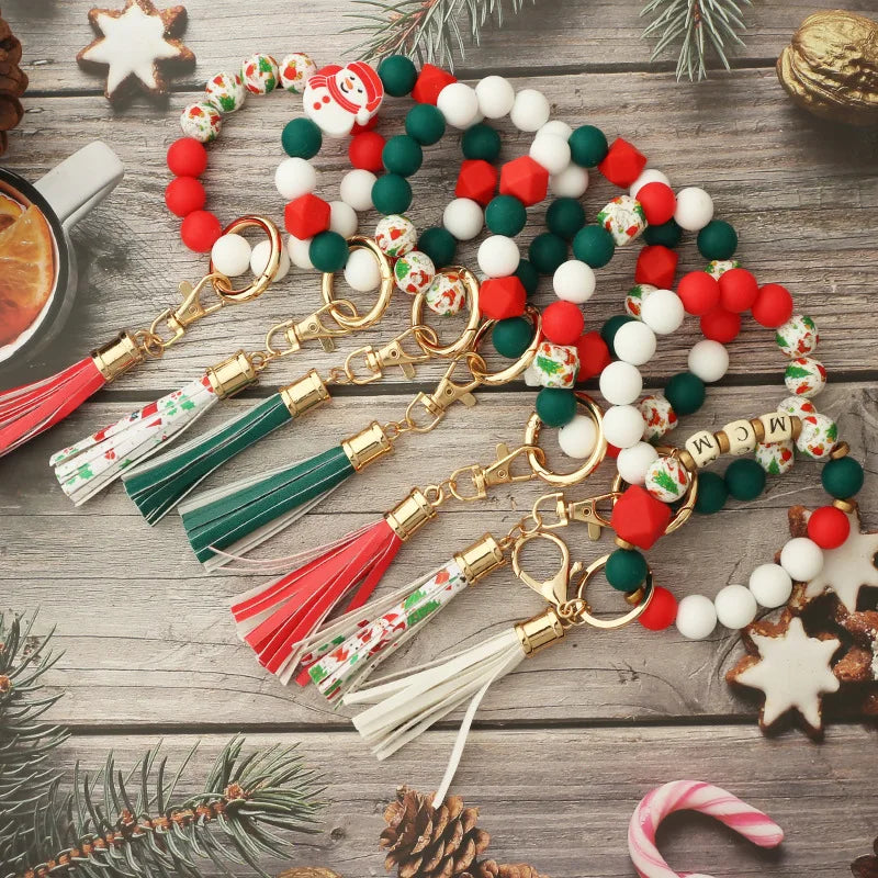 Hemasa Silicone Beads With Wooden Bead Key Chain Bracelet  For  Gift