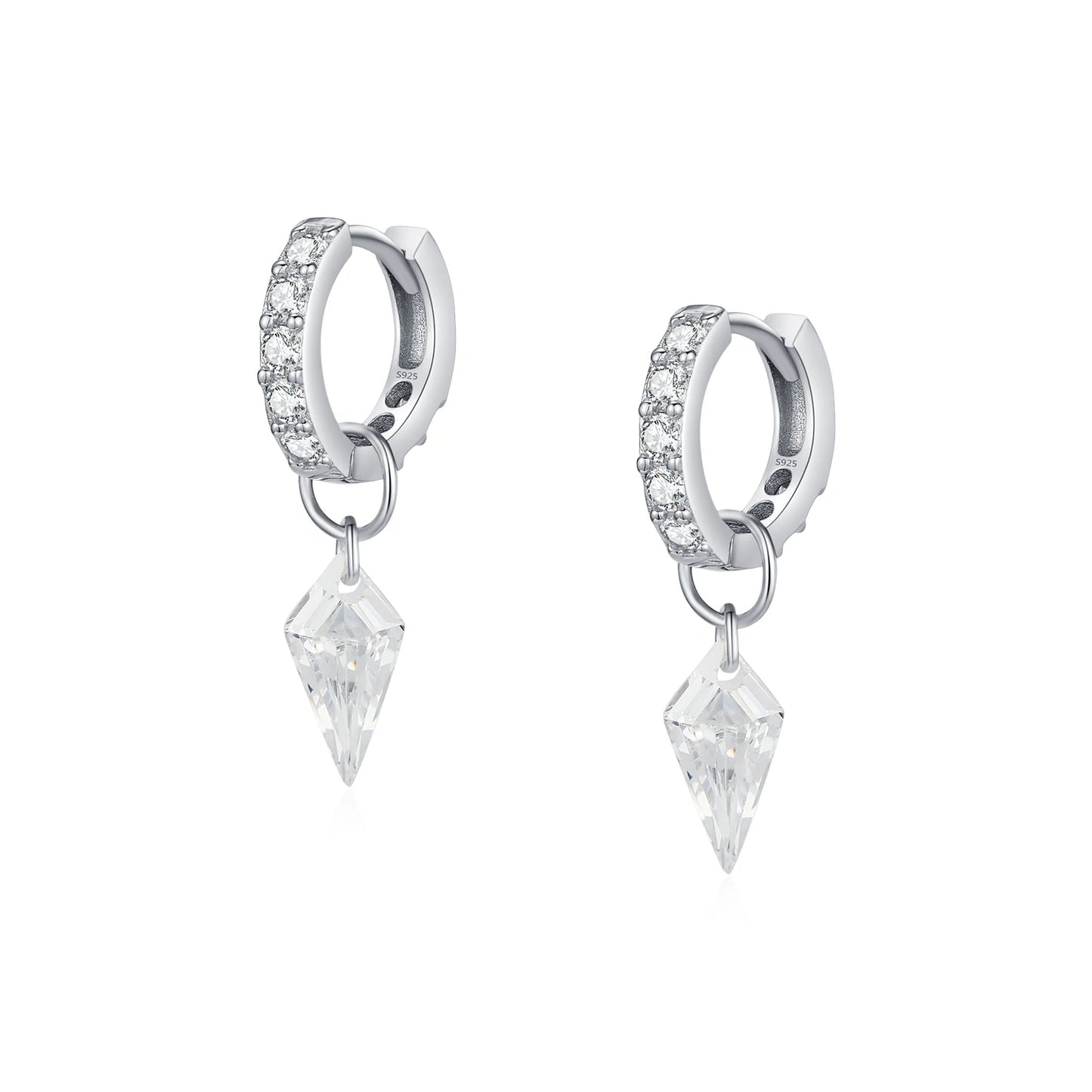 MODIAN 925 Sterling Silver Rhombic Sparkling CZ Hoop Earrings For Women Platinum Plated Trendy Hypoallergenic Fine Jewelry