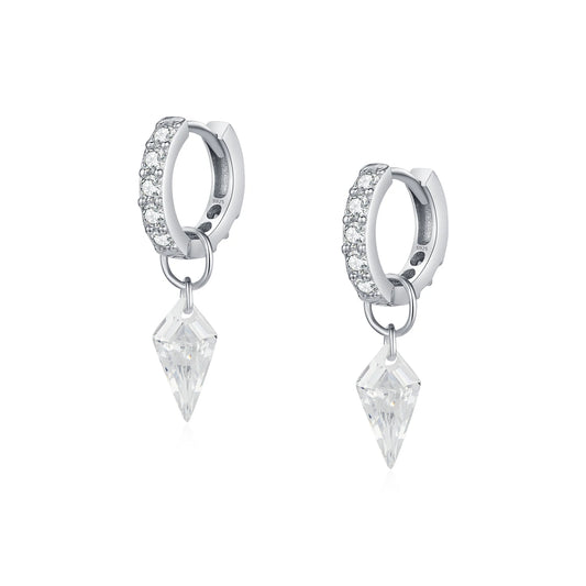 Tejesa 925 Sterling Silver Rhombic Sparkling CZ Hoop Earrings For Women