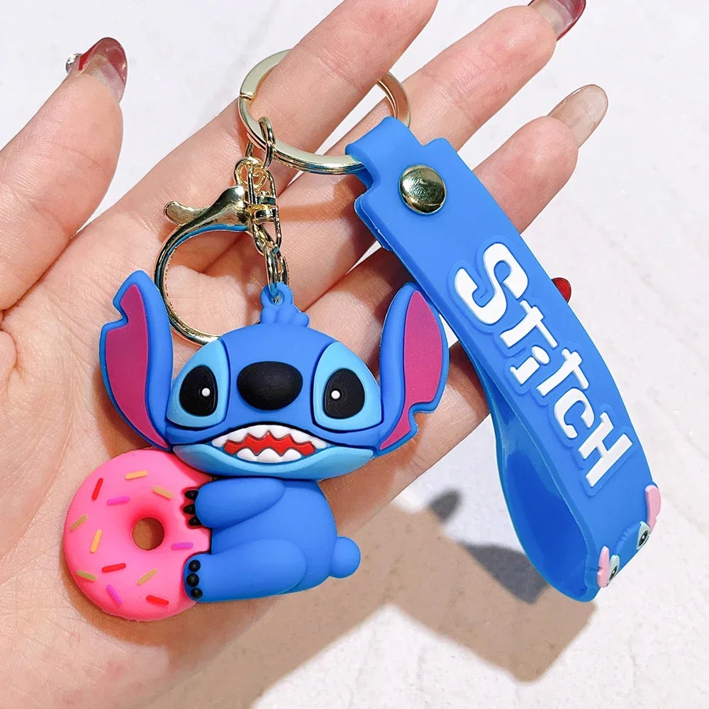 Disney Creative Cartoon 3D Silicone Stitch Pendant Keychain for Women Men Teens Backpack Bag Car Keys Accessories Gifts for Fans