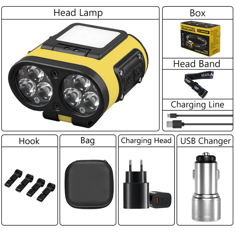 Hemasa LED Smart Sensor Headlamp Cap Clip Light USB Rechargeable Flashlight  With Power Display Riding Fishing Camping Outdoor Torch