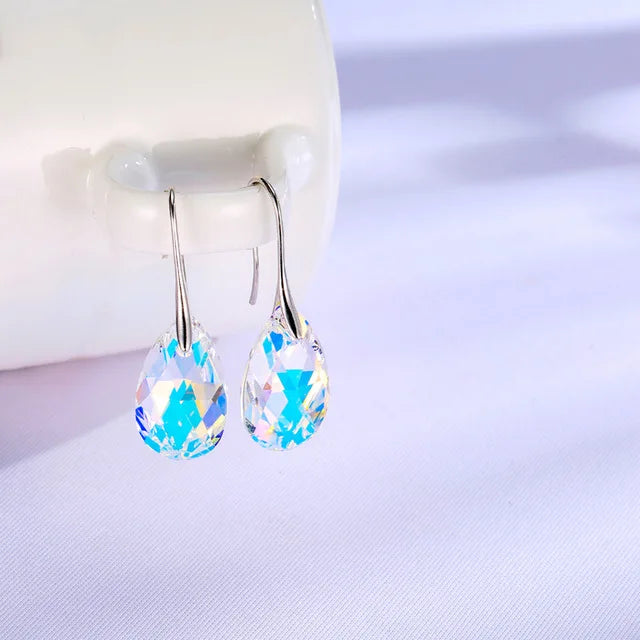 Classic Silver Color Korean Pear-shaped Drop Earrings Original Crystals from Austria Jewelry for Women Big Pendant Pendientes