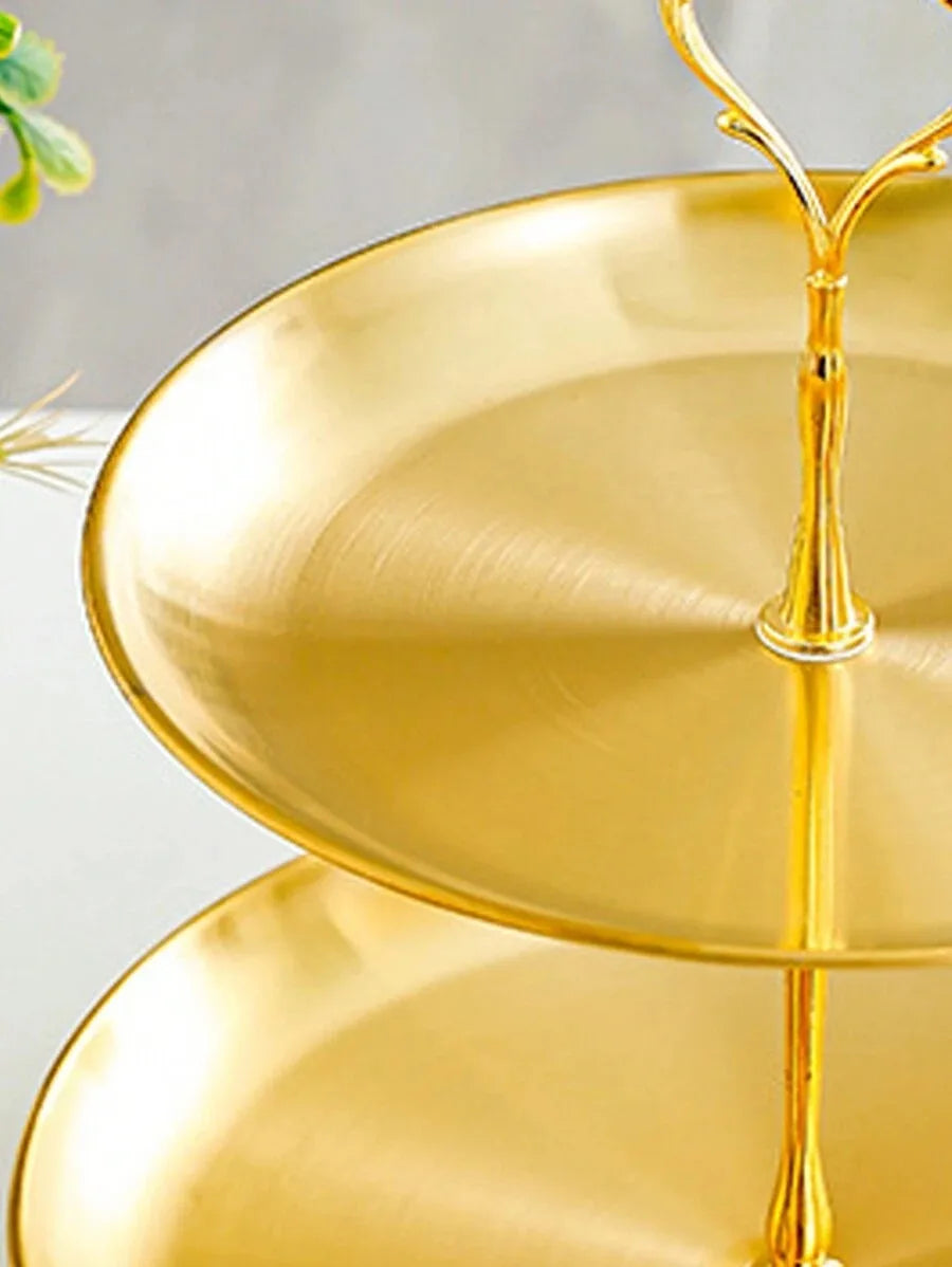 Tejesa 1/2pcs Stainless Steel Gold Dessert Tray, Multi-Tier Cake Stand, Cake Plate, Snack Platter, For Tea Party, Birthday, Wedding