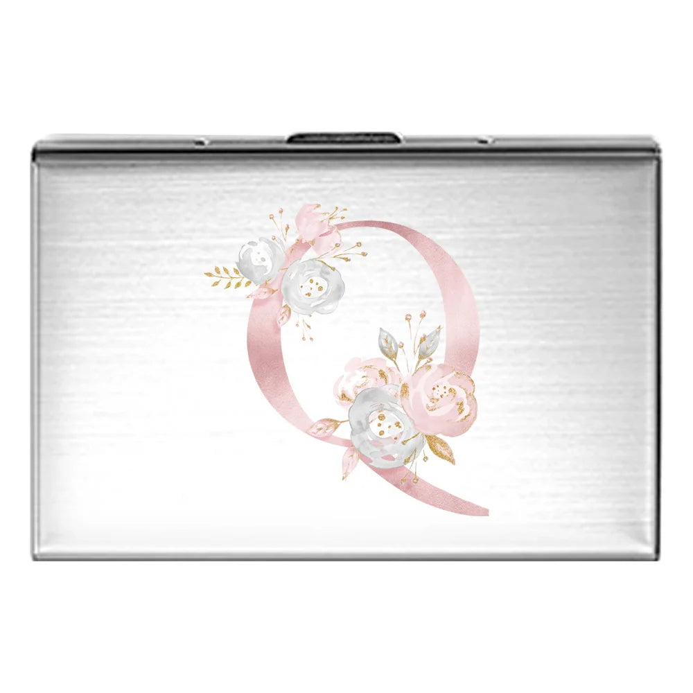 Tejesa Metal Business Card Holder - Slim Pocket Business Card Case for Unisex /Stainless Steel IC Cards /Pink Flower Print Series