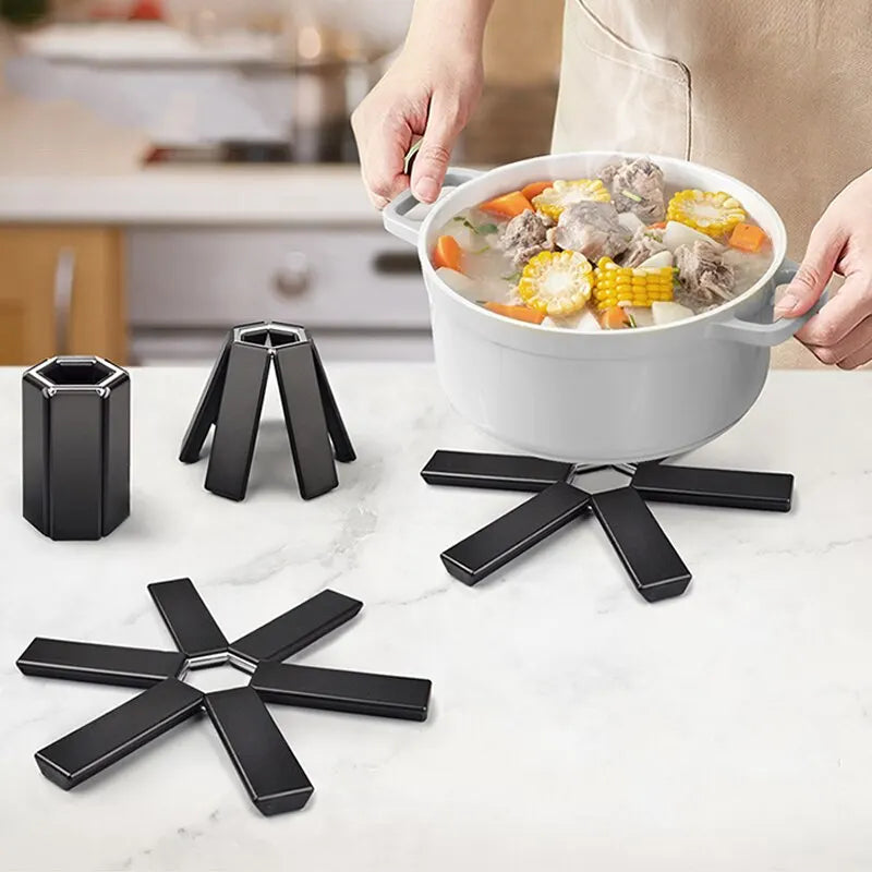 Hemasa 4 Pcs Pot Mat Dish Placemat Coaster Folding Heat Insulation High Temperature Pots And Pans