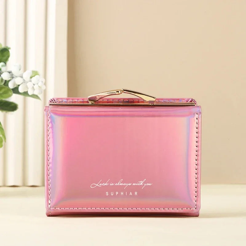 New Fashion Pu Leather Rainbow Women Short Wallet Laser Cartera Girls Coin Purse Wallets for Women Birthday Gift Card Wallet