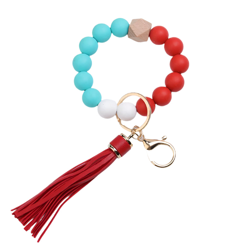 Hemasa Green Christmas Tree Silicone Bead Keychain Red Tassel Bracelet Keyring Accessories Woman Man Bracelet Gifts Bag Pendant