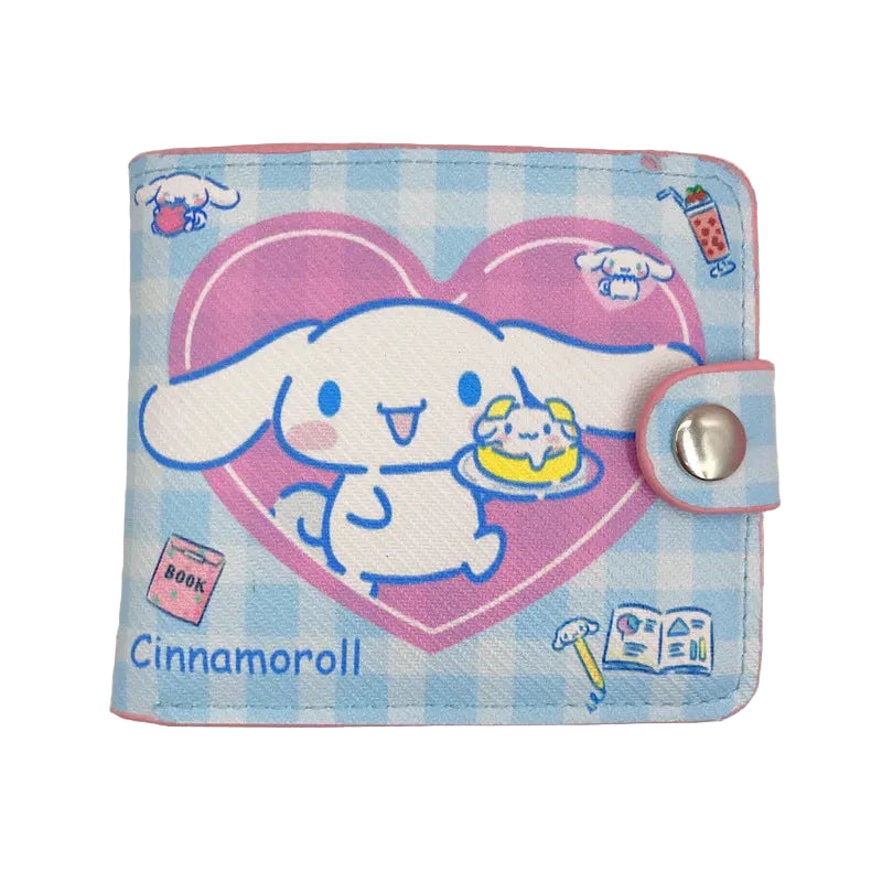 Tejesa New Hello Kitty Cinnamoroll My Melody Kuromi Pu Casual Money Bag Coin Purse Card package Wallet With Button ﻿Girl Christmas gift