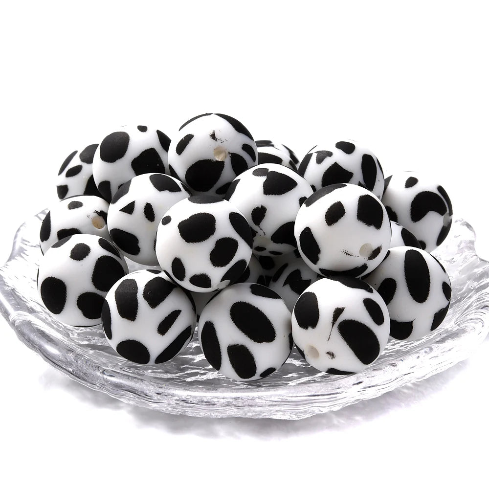 15mm 10Pcs Printed Silicone Beads Chewing Bead DIY Charms Newborn Nursing Accessories Necklace Pacifier Chain Teething Toy