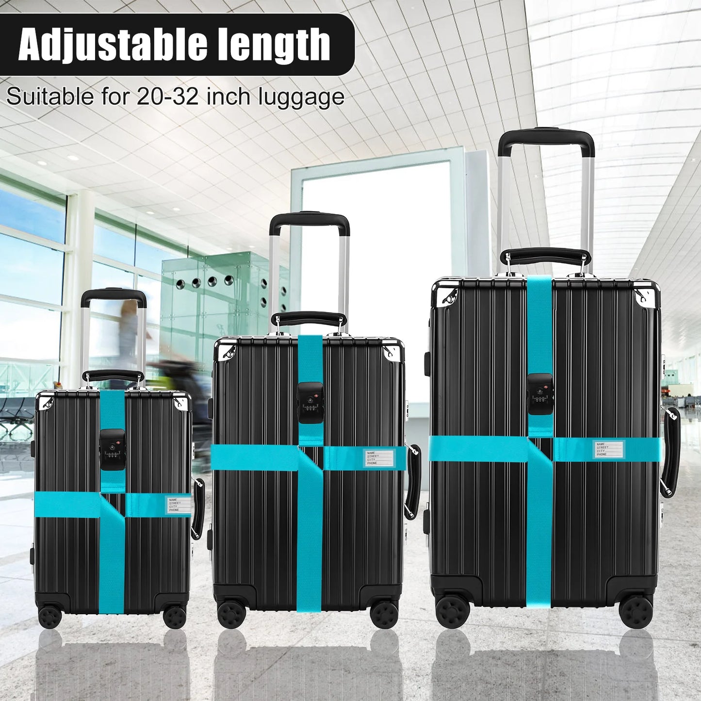 Tejesa 2/1pc Luggage Strap Anti-theft Suitcase Buckle Cross Strap TSA Customs Lock Adjustable Bundle Baggage Belt for 20-32in Luggage