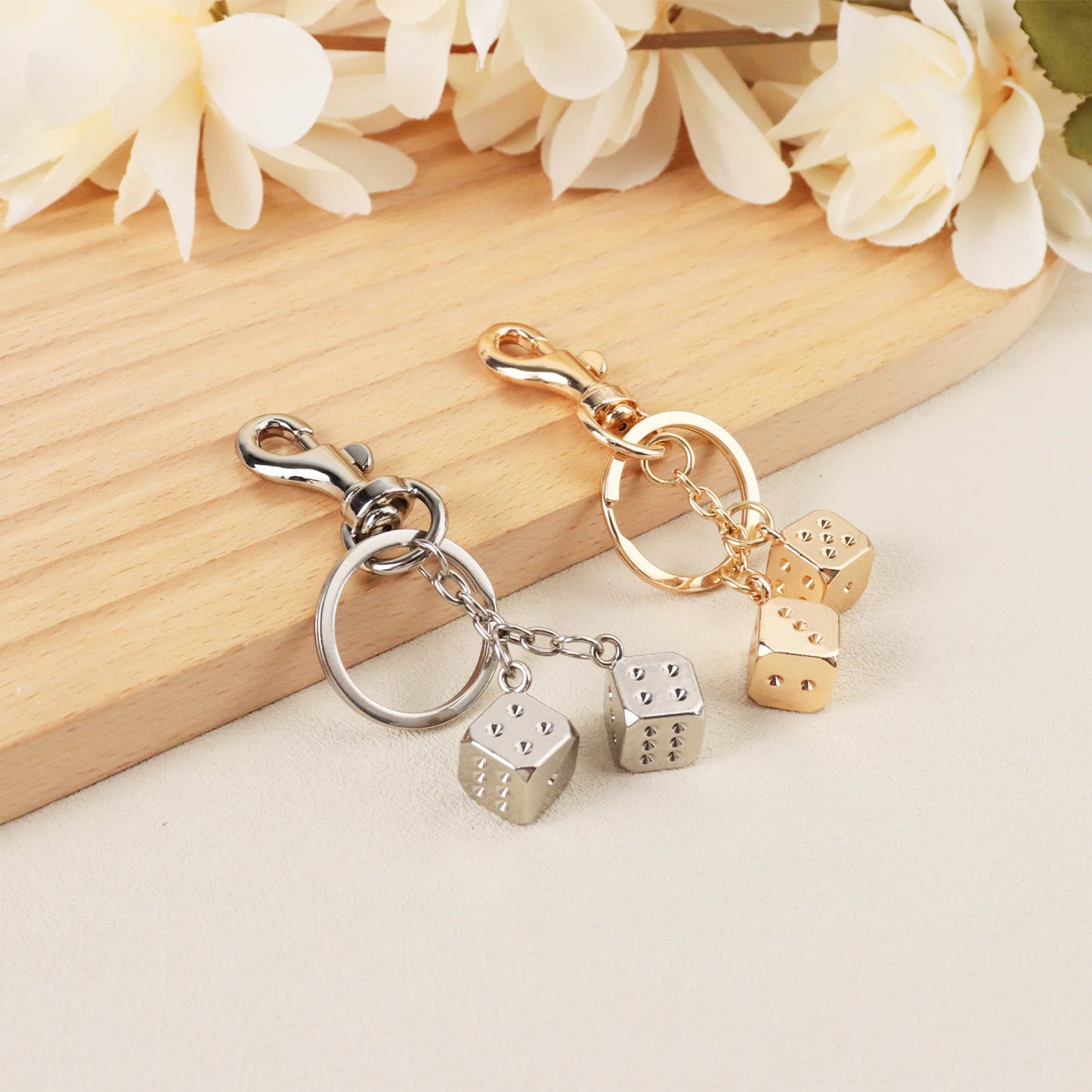 Tejesa  Stainless Steel Dice Car Keychain Making Kit Cute Bag Keychain Pendant Metal Key Ring Accessories DIY Jewelry Gift