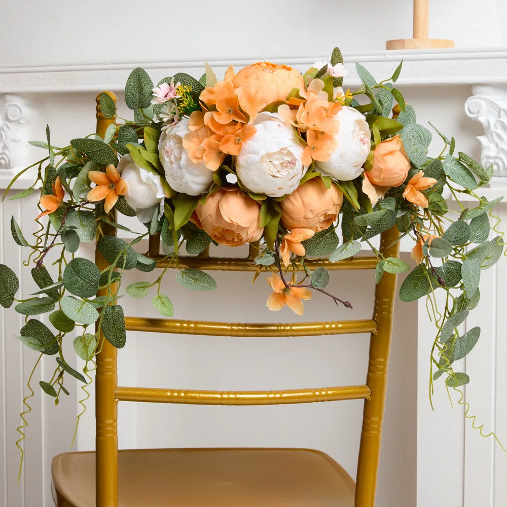 YeeNanee Artificial Peony Reception Flowers Swag with Eucalyptus Greenery for Wedding Ceremony Welcome Sign Floral Decoration