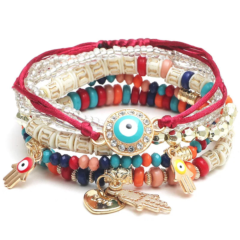 Bohemia Enthic Evil Eye Beads Chain Bracelet Set for Women Beaded Charm Bracelets Bangle Girls Boho Party Jewelry Pulseras 팔찌