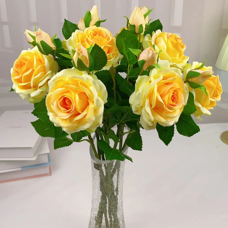 5Pcs Moisturizing Rose Artificial Flowers Marriage Wedding Decor Bridal Bouquet Fake Roses Home Decoration Party Table Floral