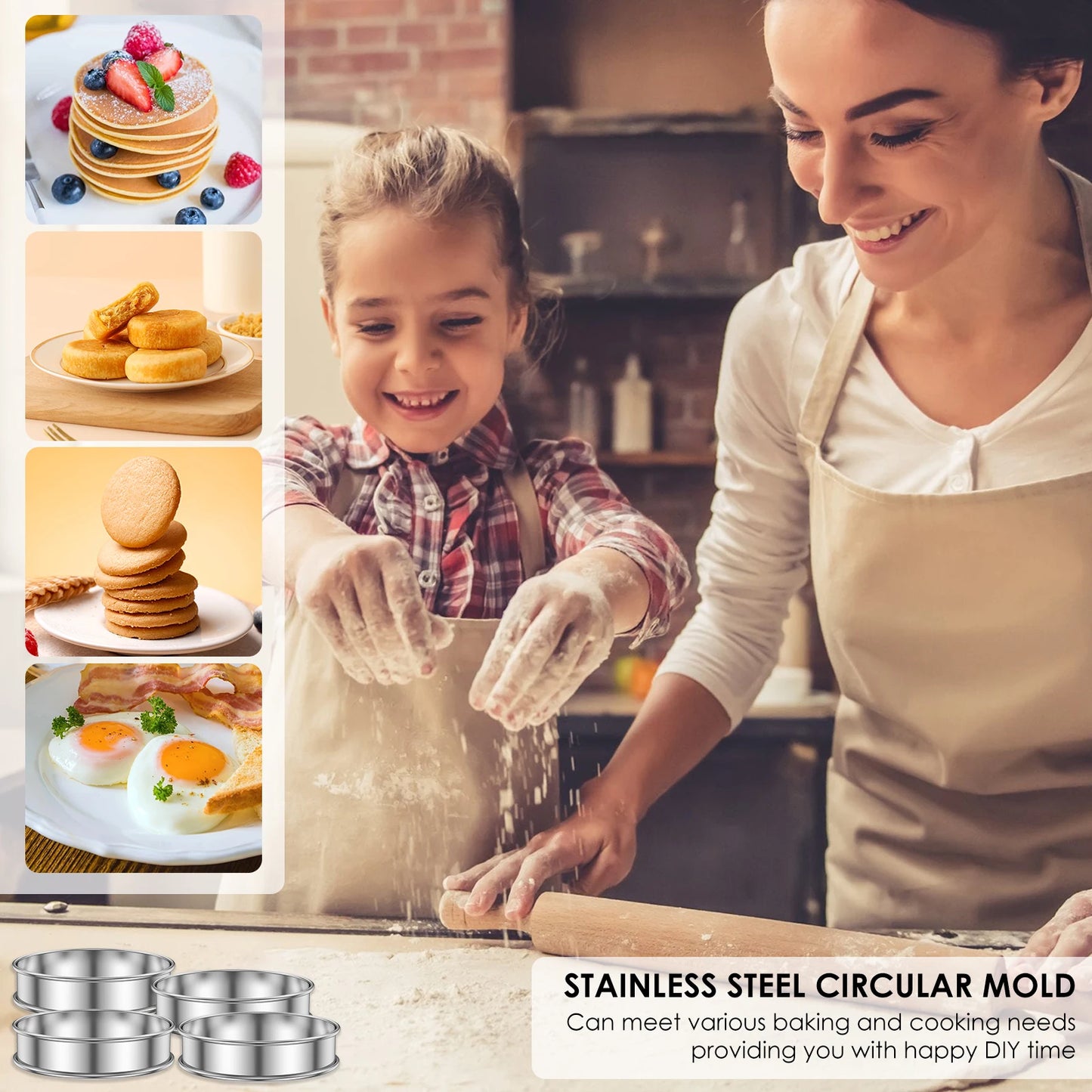 Tejesa 12Pcs Muffin Tart Rings Stainless Steel Crumpet Rings 10/8cm English Double Rolled Muffin Ring Cooking Dessert Pastry Ring Molds