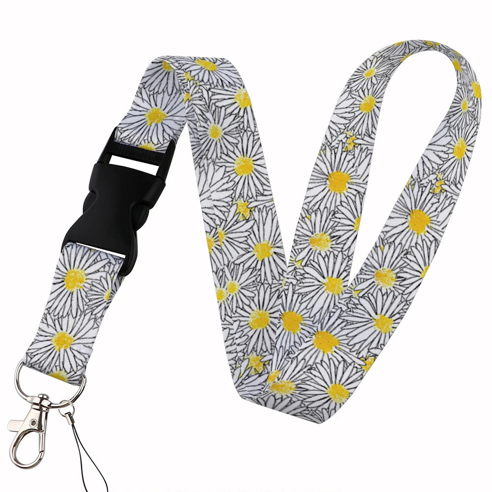 Tejesa Beautiful flower Lanyard Keys Chain Badge Holder ID Credit Card Pass Hang Rope Lariat Mobile Phone Charm Accessories Gifts