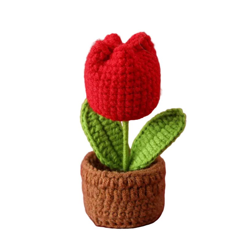 Hemasa Mini Tulips Crochet Flowers Potted Cute Knitting Flowers /Table Car Decor Handmade Artificial Tulips
