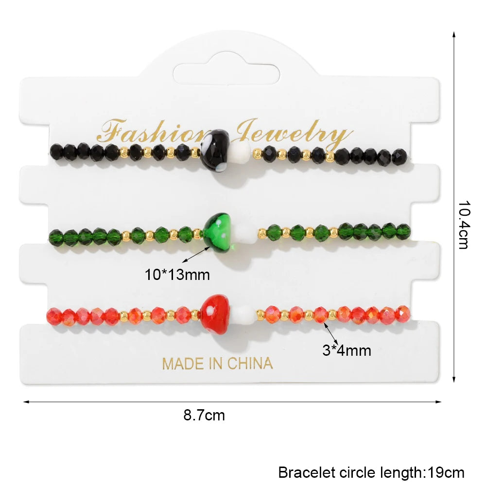 Tejesa 3pcs Handmade Crystal Glass Beads Bracelet Cute Mushroom Charm Bracelets for Women Girls Lucky Fashion Set Jewelry Gift 3x4mm
