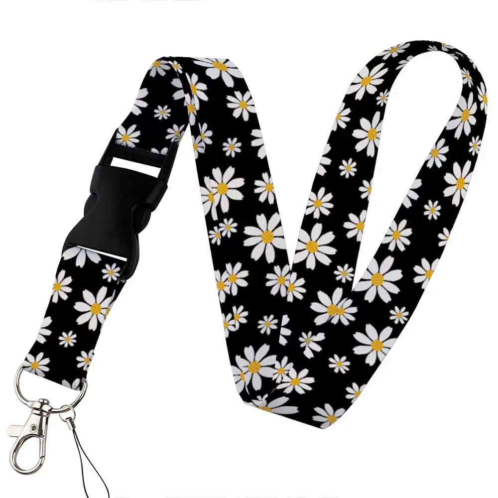 Tejesa Beautiful flower Lanyard Keys Chain Badge Holder ID Credit Card Pass Hang Rope Lariat Mobile Phone Charm Accessories Gifts