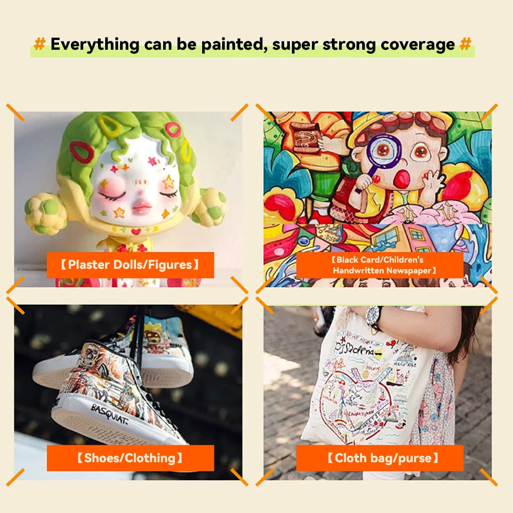 24/48/60 Colors Acrylic Marker Pen With Handheld Plastic Box Kids Diy Graffiti Pen for Stone Phone Case Shoes Glass Art Supplies