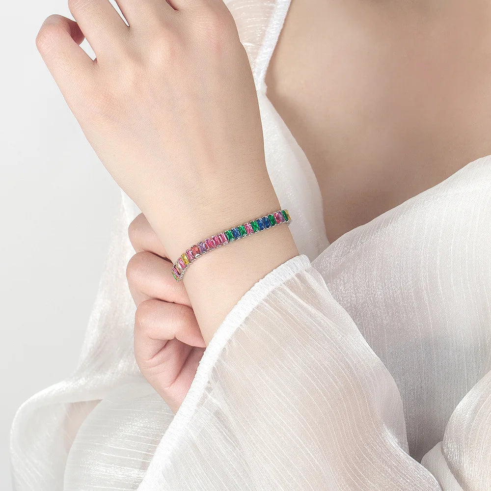 Hemasa 925 Sterling Silver Bracelet Luxury  Zirconia Hand Jewelry Bracelet Women /Girls