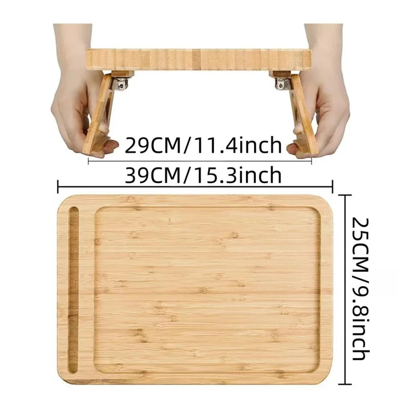 Tejesa Living Room Side Table Bamboo Clip-on Coffee Table with Phone Holder Sofa Armrest Fixed Storage Rack