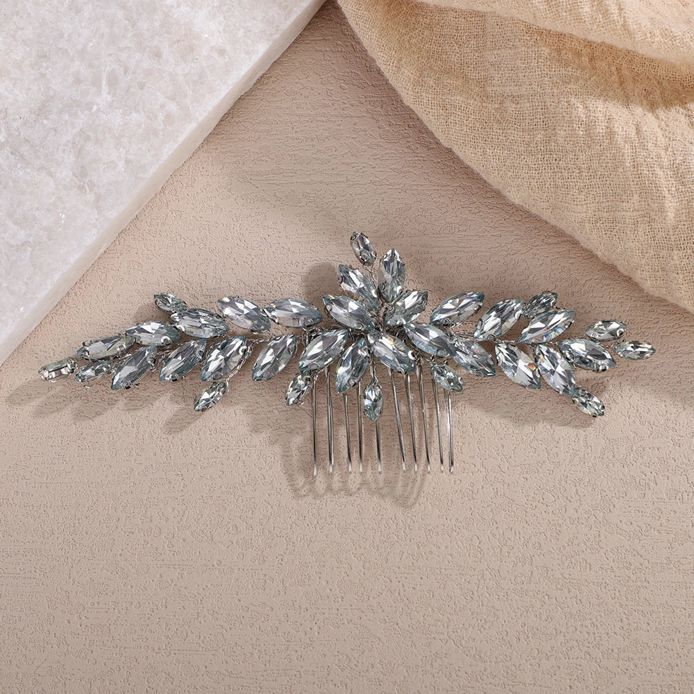 Hemasa  Rhinestone Bridal Hair Comb /Red Blue Headpiece for Women