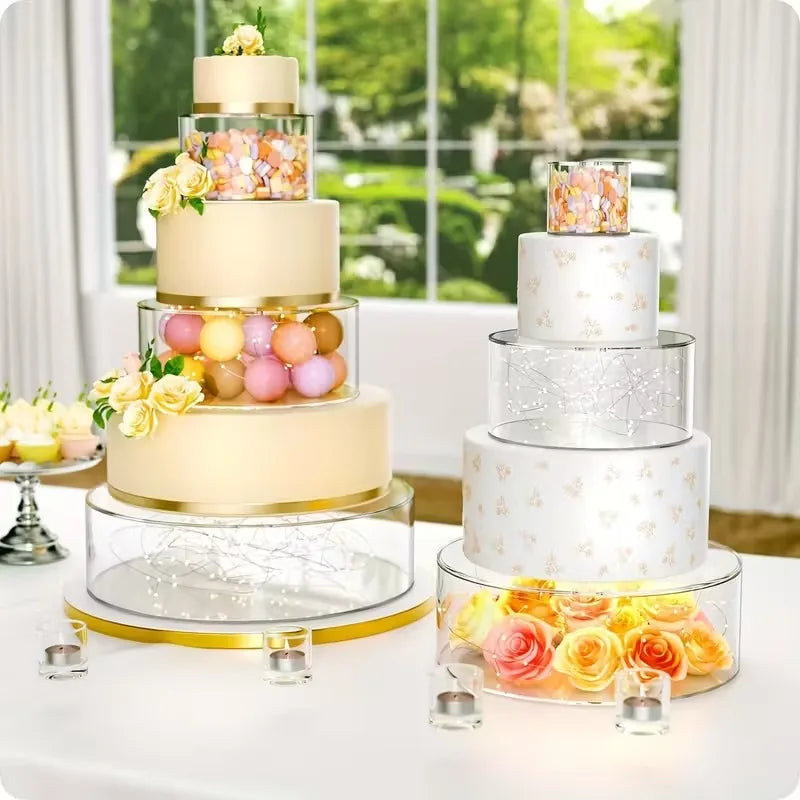Acrylic Fillable clear Cake Stand for wedding Birthday Party Baby Show Cheesecake Chocolate MoussePastry Display Box With lights