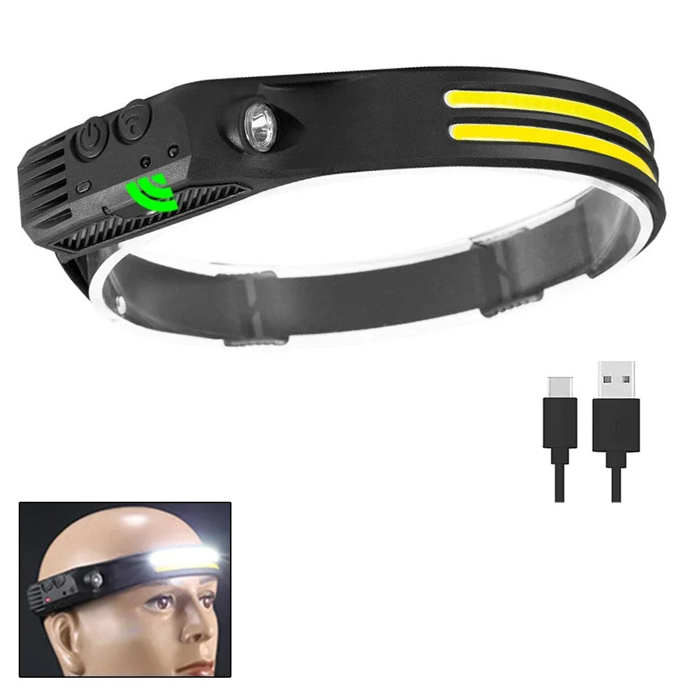 Hemasa COB LED Induction Headlamp USB Rechargeable Lamp with Built-in Battery Outdoor Camping Fishing Light Emergency Working Lantern
