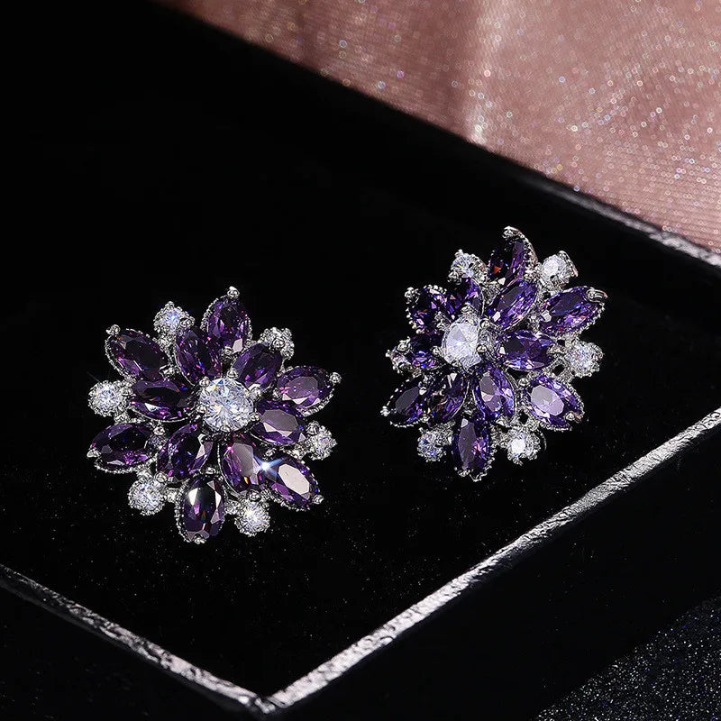 Tejesa 925 Sterling Silver Gorgeous Big Flower Stud Earring for Women Wedding Engage Dance Party Noble Brilliant Zircon Stone Earrings