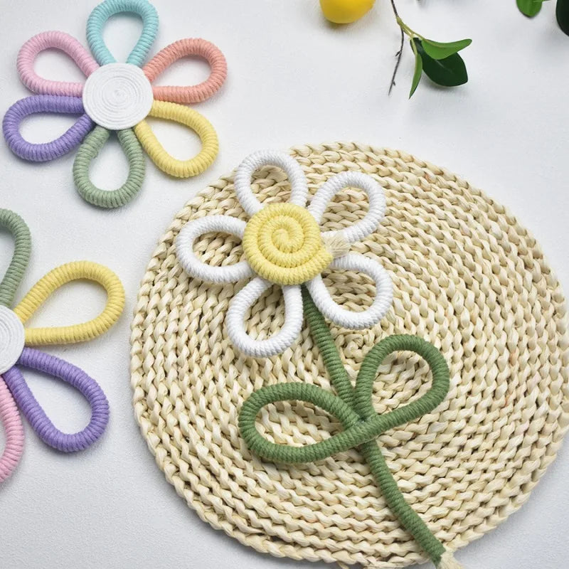 Bohemian Handwoven White Daisy Flower Wall Decor INS Style Nordic Macrame Flower Ornaments Home Kids Room Nursery Decor