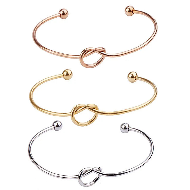 Hemasa 10 piece/lot Heart Knot Bangle Stainless Steel Open Cuff Wrist Bangles