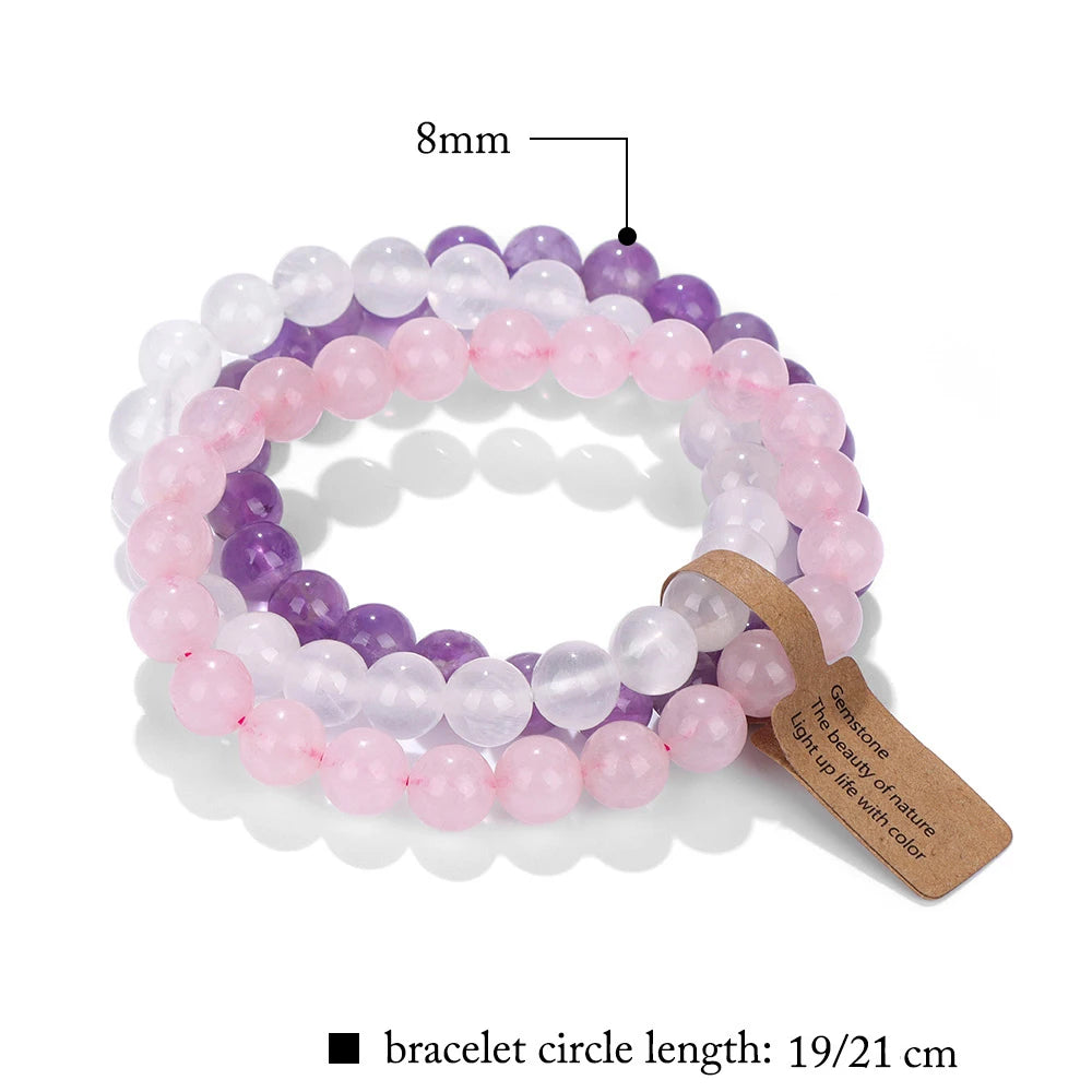 Hemasa Cat Eye Beaded Bracelets /3Pcs/Set Natural Stone Amethyst Beads Bracelets /Multicolor Stretch Bangle Women Yoga Wrist Jewelry