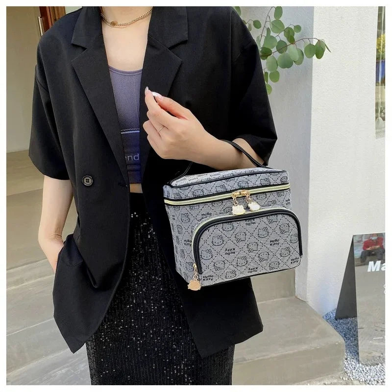 Hemasa Hello Kitty Cartoon Cosmetic Bag Portable Mommy Bag Lunch Box Oxford Storage Case Purse Kawaii Box Makeup Pouch
