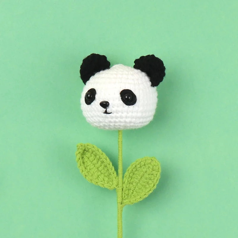 Hemasa 3Pcs Animal Crochet Bouquet Cute Cartoon Hand-knitted Artificial Flowers