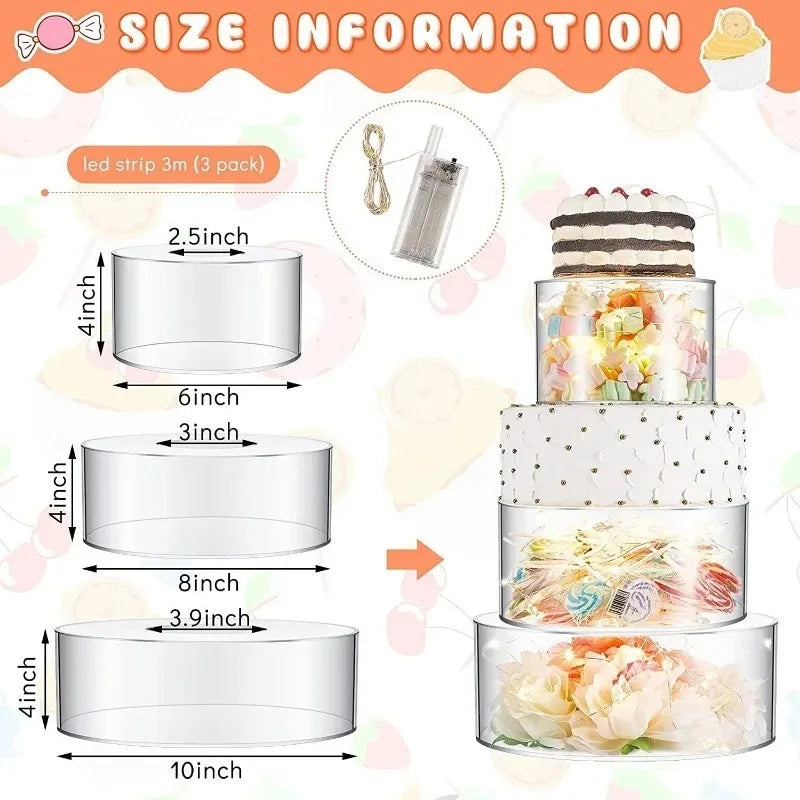 Acrylic Fillable clear Cake Stand for wedding Birthday Party Baby Show Cheesecake Chocolate MoussePastry Display Box With lights