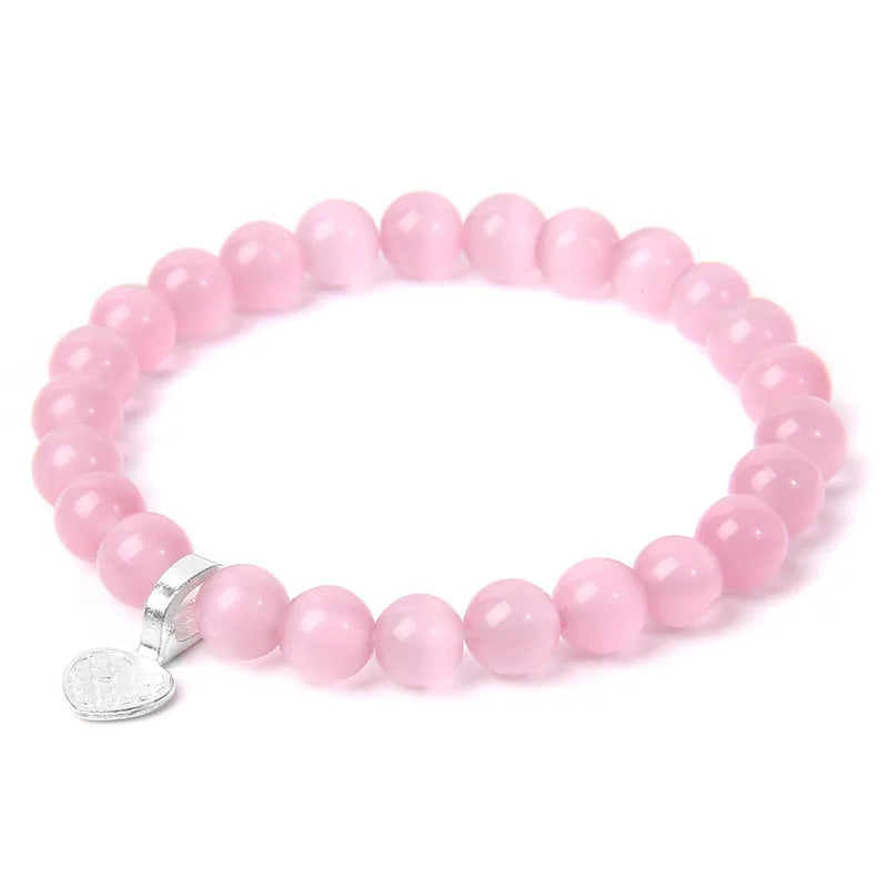 Hemasa Multicolor  Cat Eye Beads Heart Charm Bracelet & Bangle For Women Men Jewelry