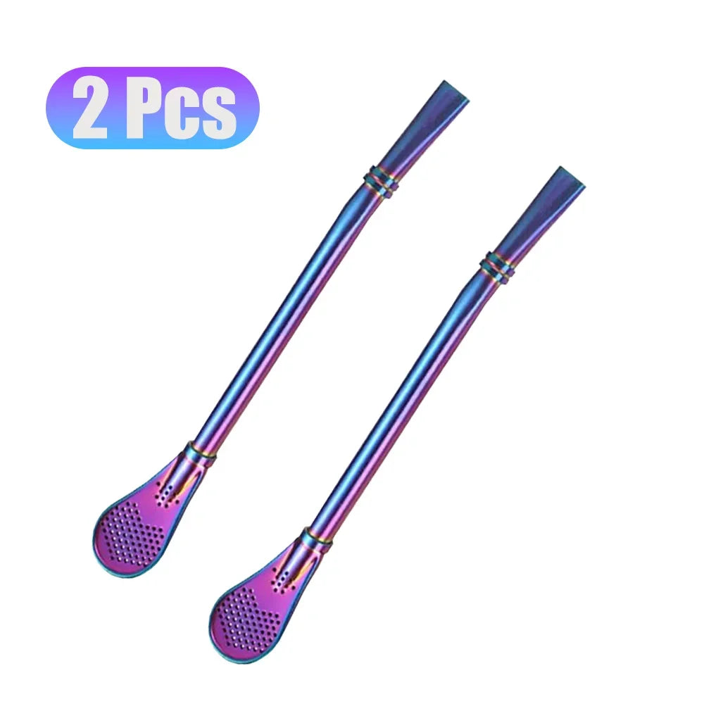1-10Pcs 304 Stainless Steel Drinking Straw Spoon Tea Filter Reusable Bombilla Gourd Cocktail Straw Spoon Coffee Bar Accessory