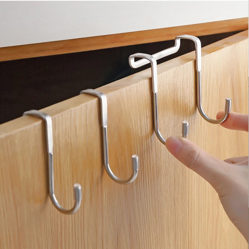 Hemasa 4pcs Stainless Steel Kitchen Bathroom Cabinet Door Coat Towel Rack S-Shape Cabinet Storage Rack Bathrobe Hanger Holder Hooks